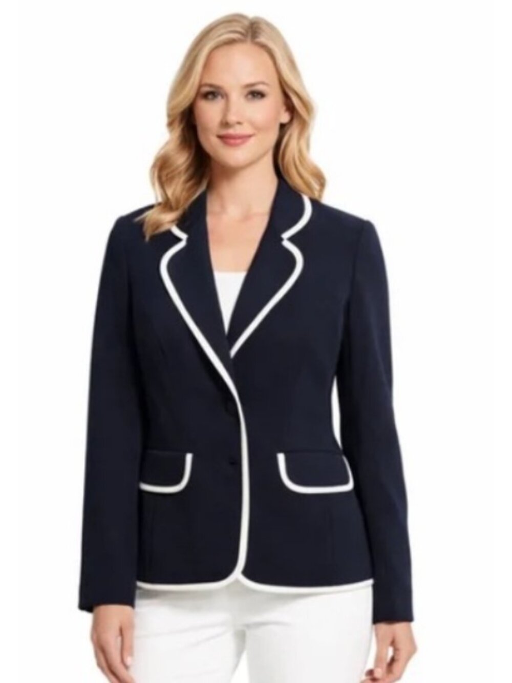 Pendleton Navy Blazer Two Button Closure with White Trim size 10